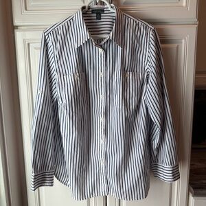 LRL Lauren Jeans Co Plus Size 1X Striped Long Sleeve Button-Up Shirt Women